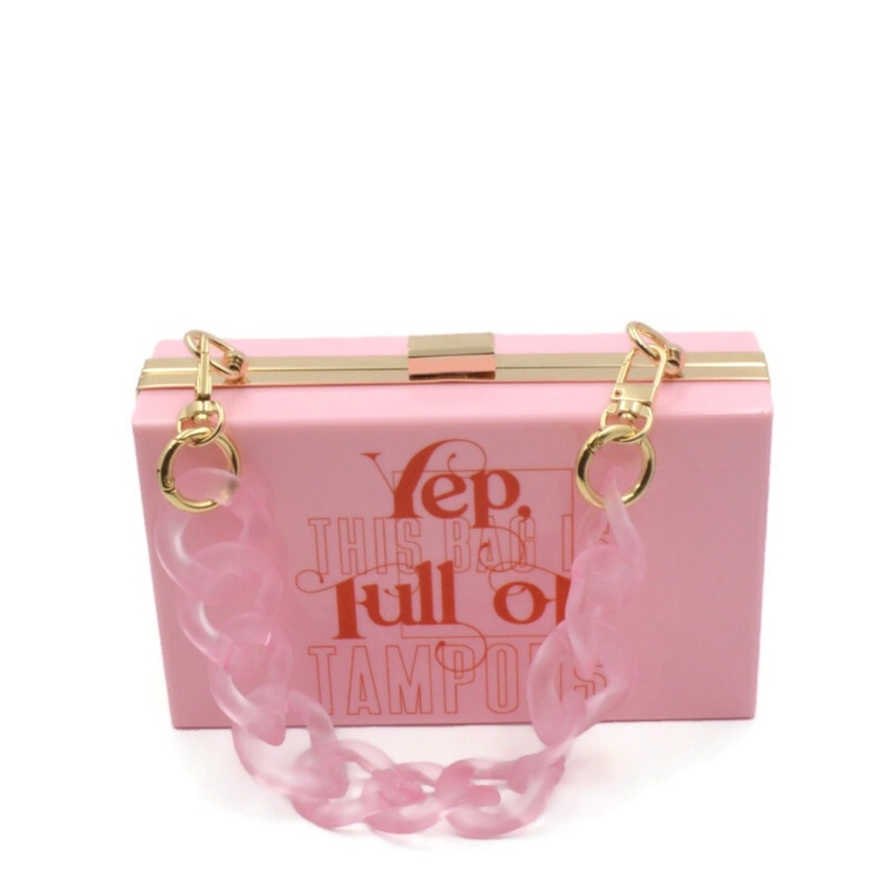 Pink Novelty Box Clutch with Acrylic Chain